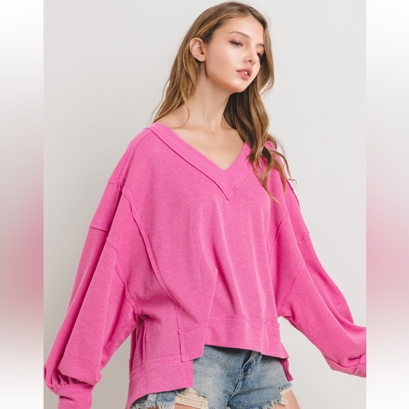 02 Boho Seam Detail V-neck Knit Top - Picture 4 of 5